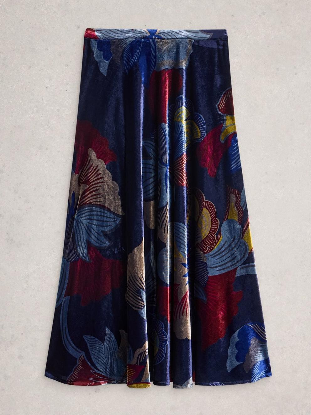 Hope Bias Cut Velvet Skirt in NAVY MULTI - FLAT FRONT