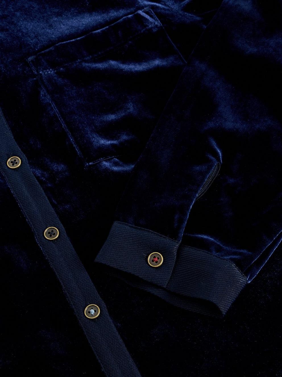 Sophie Velvet Shirt in DARK NAVY - FLAT DETAIL