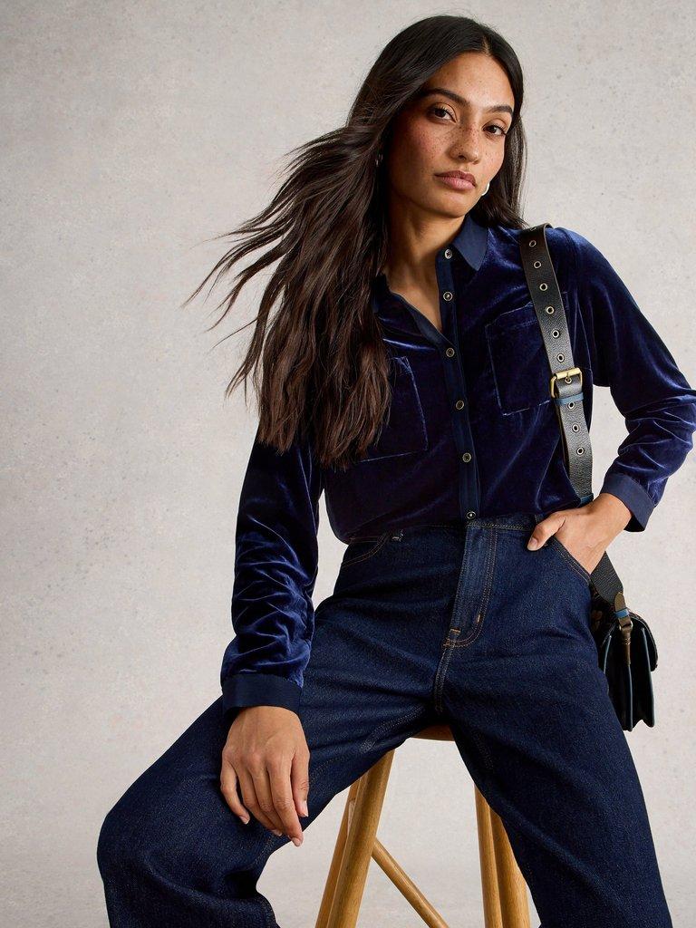 Sophie Velvet Shirt in DARK NAVY - LIFESTYLE