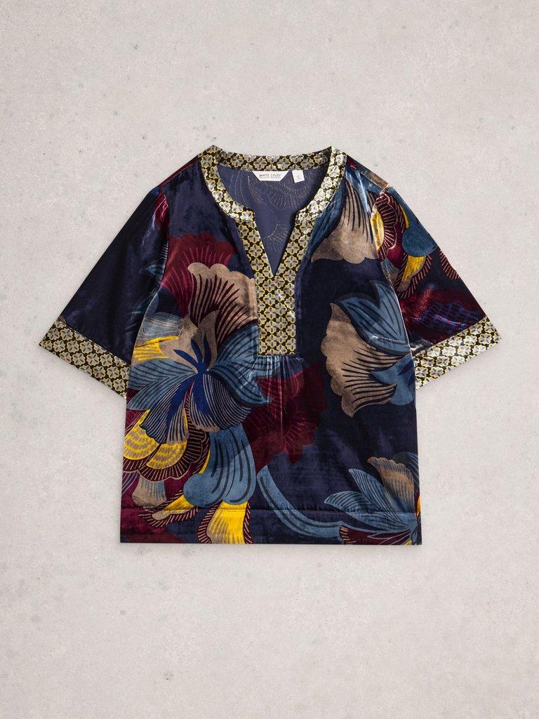 Ash Velvet Top in NAVY MULTI - FLAT FRONT