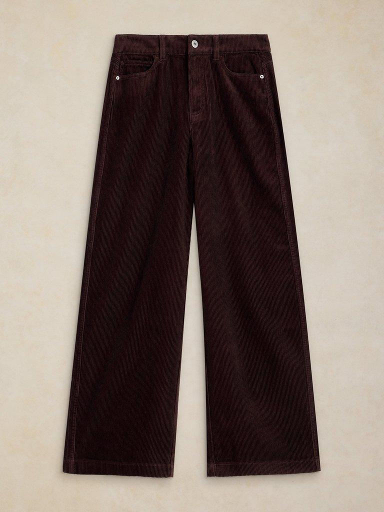 Ayla Wide Leg Cord Trouser in DK BROWN - FLAT FRONT