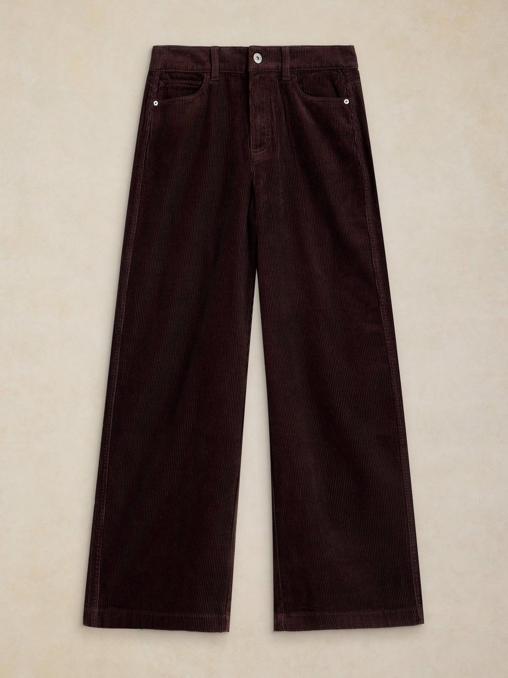 Ayla Wide Leg Cord Trouser in DK BROWN - FLAT FRONT