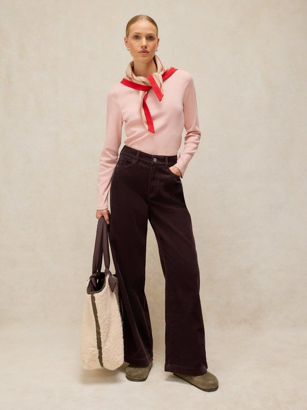 Ayla Wide Leg Cord Trouser in DK BROWN - LIFESTYLE