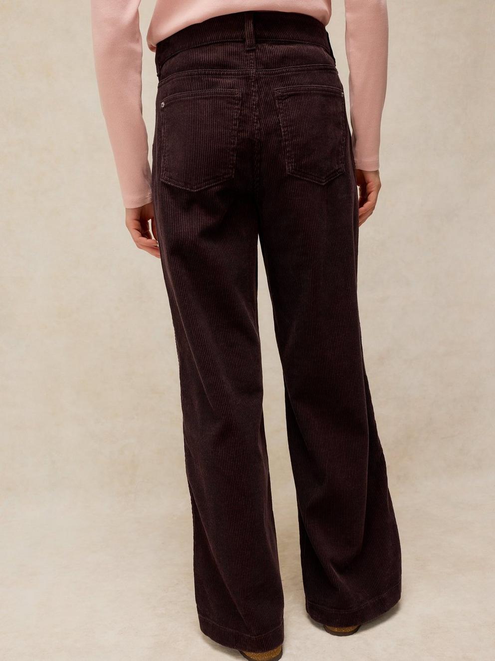 Ayla Wide Leg Cord Trouser in DK BROWN - MODEL BACK