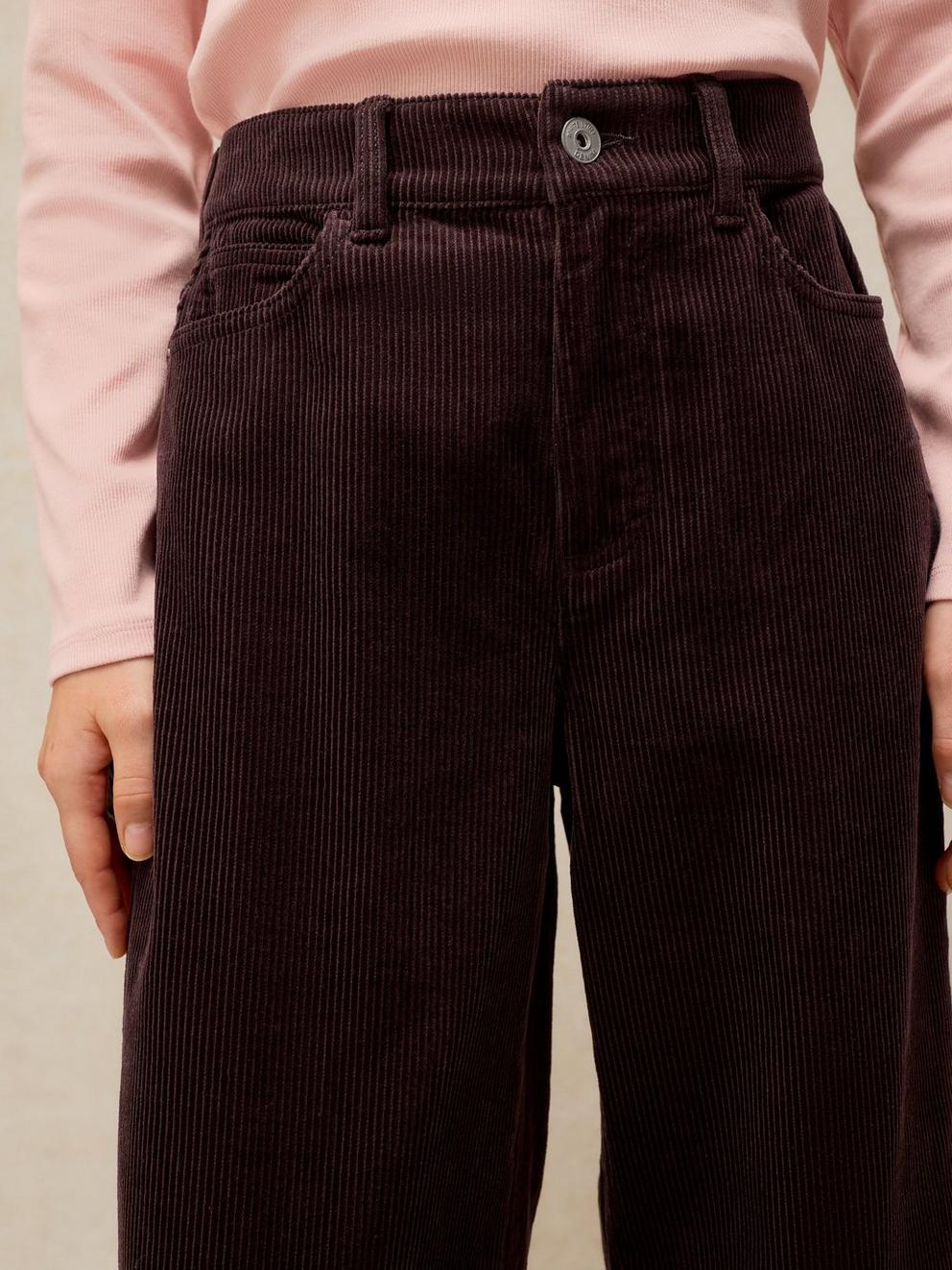 Ayla Wide Leg Cord Trouser in DK BROWN - MODEL DETAIL