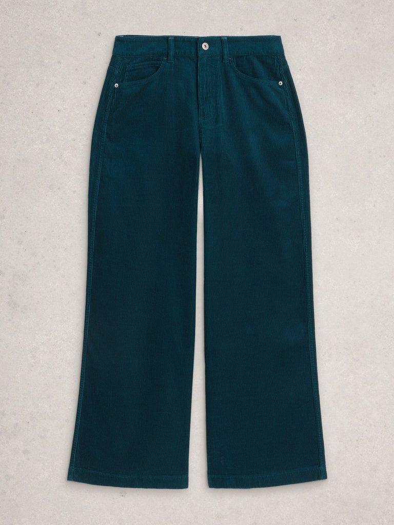 Ayla Wide Leg Cord Trouser in DK TEAL - FLAT FRONT