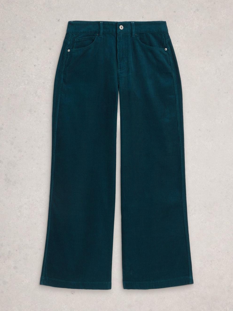 Ayla Wide Leg Cord Trouser in DK TEAL - FLAT FRONT