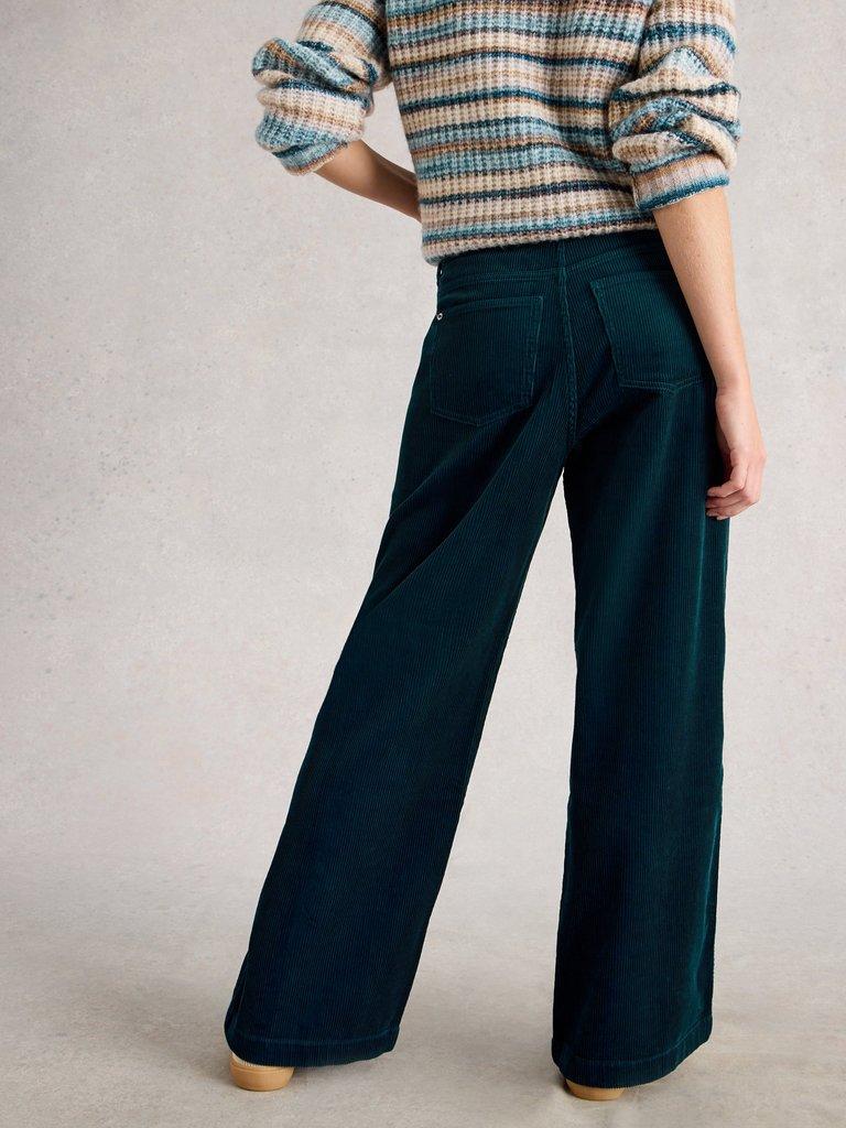 Ayla Wide Leg Cord Trouser in DK TEAL - MODEL BACK