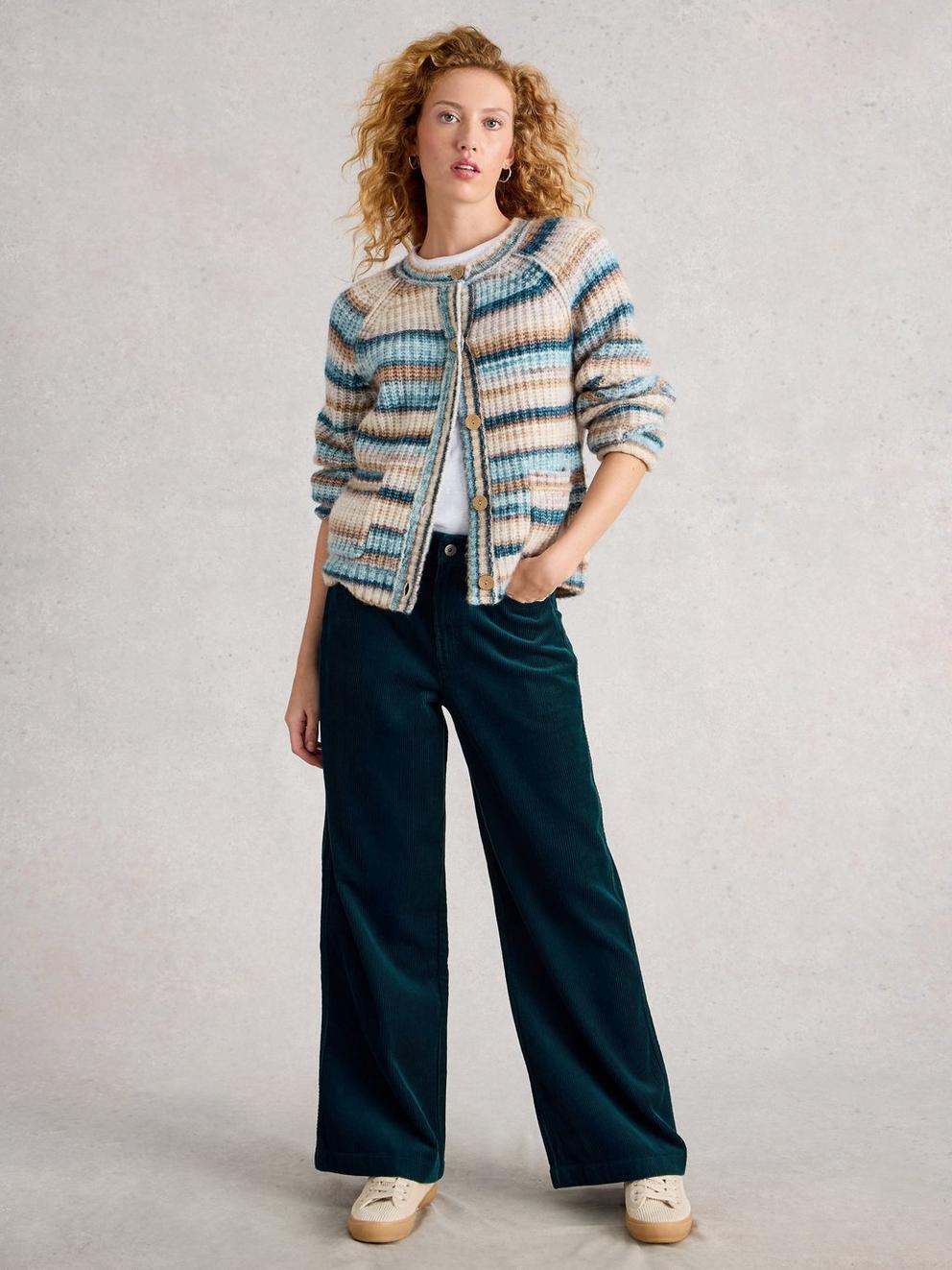 Ayla Wide Leg Cord Trouser in DK TEAL - MODEL FRONT