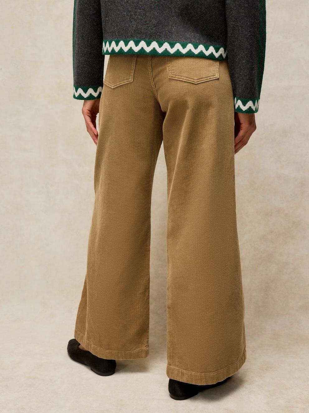 Ayla Wide Leg Cord Trouser in LGT GREEN - MODEL BACK