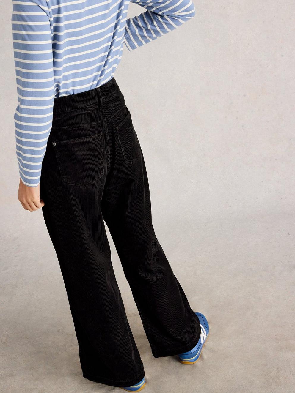 Ayla Wide Leg Cord Trouser in PURE BLK - MODEL BACK