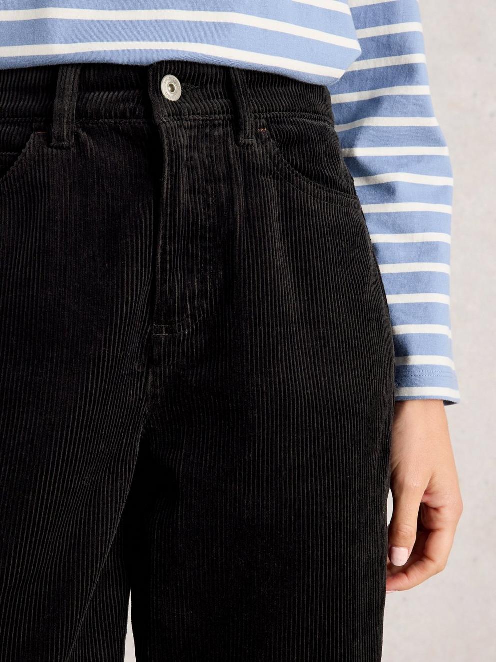 Ayla Wide Leg Cord Trouser in PURE BLK - MODEL DETAIL