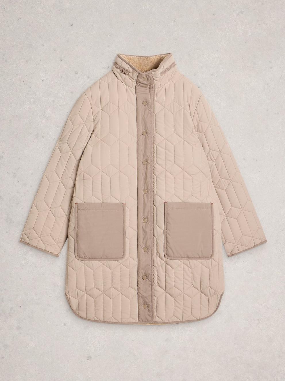 Carmel Quilted Borg Lined Coat in DK NAT - FLAT FRONT