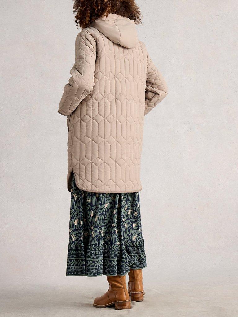 Carmel Quilted Borg Lined Coat in DK NAT - MODEL BACK