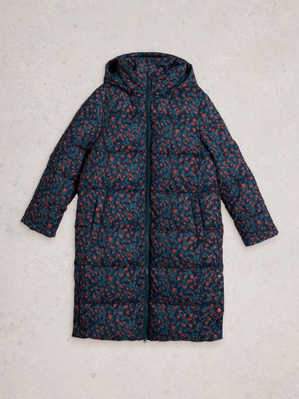 Elyse Hooded Quilted Coat in BLUE MLT - FLAT FRONT