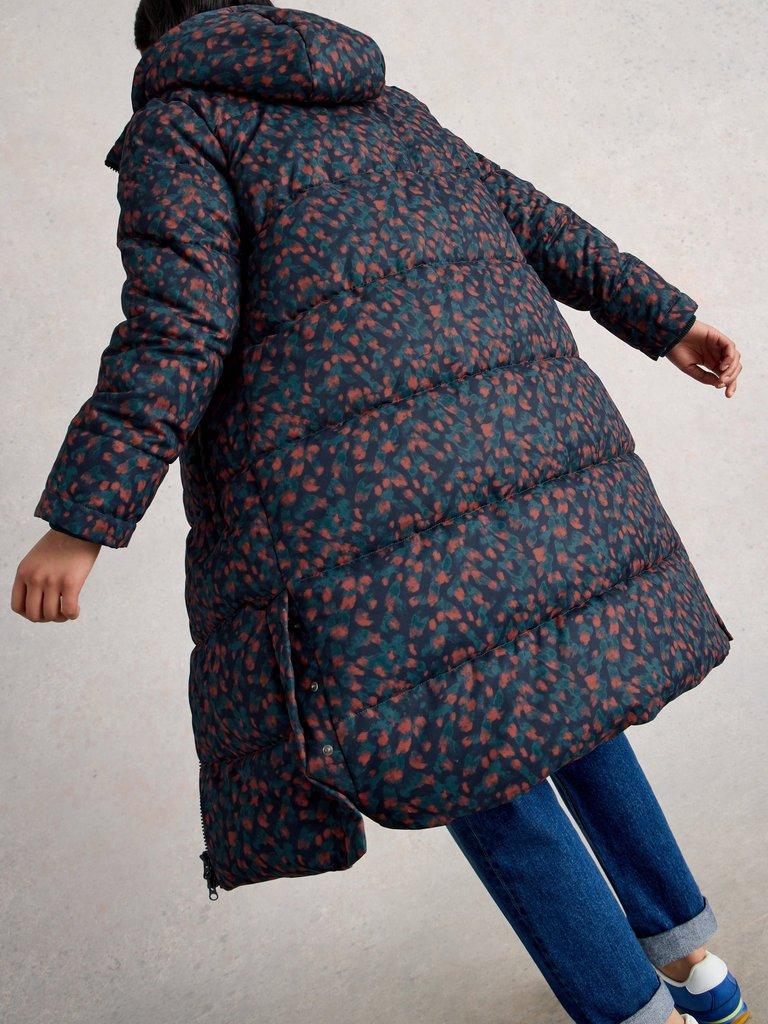 Elyse Hooded Quilted Coat in BLUE MLT - MODEL BACK