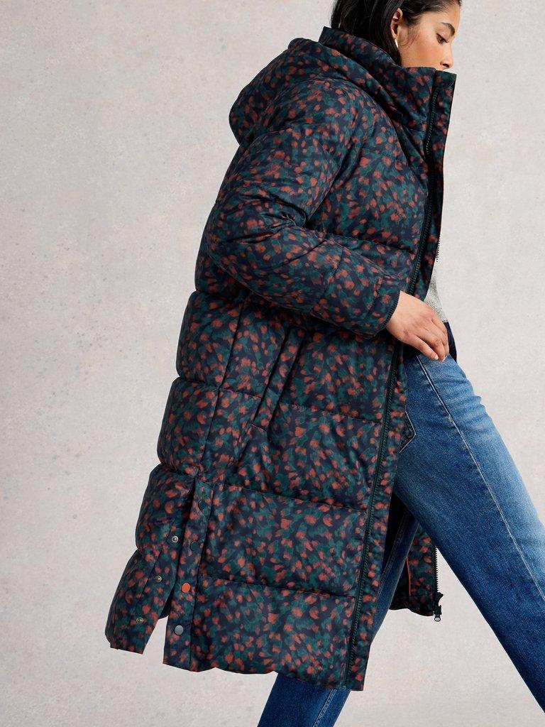 Elyse Hooded Quilted Coat in BLUE MLT - MODEL DETAIL