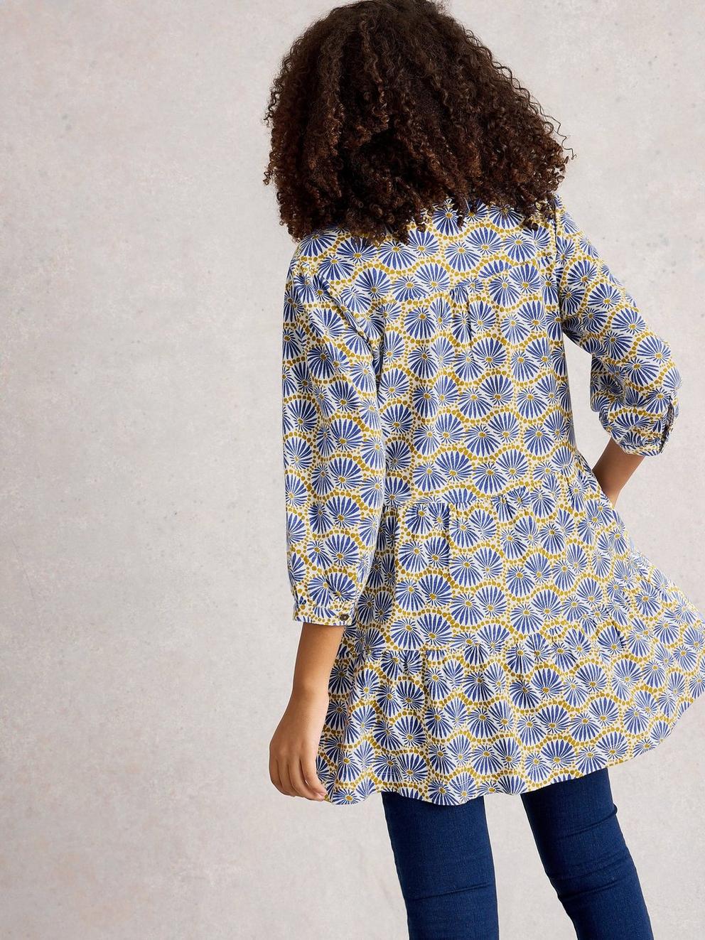 MARTA SHORT SLEEVE TUNIC in BLUE MLT - MODEL BACK