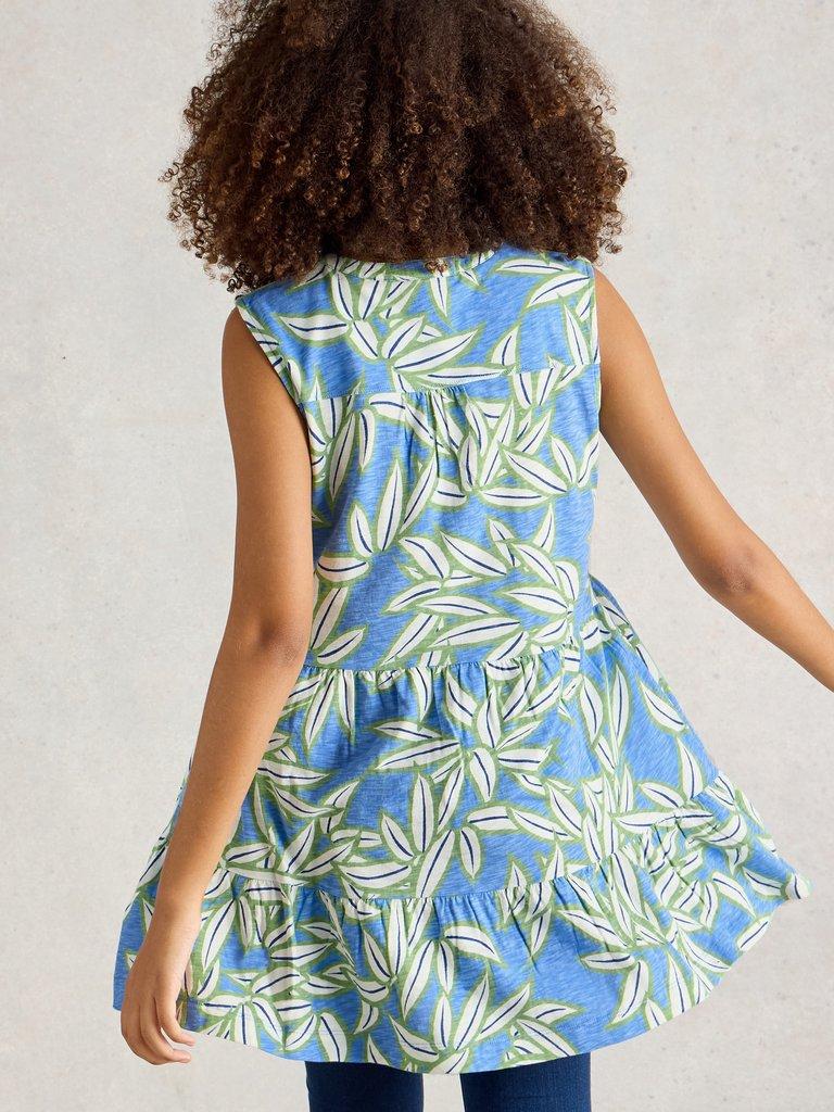 MACIE NOTCH NECK SLEEVELESS TUNIC in BLUE MLT - MODEL BACK