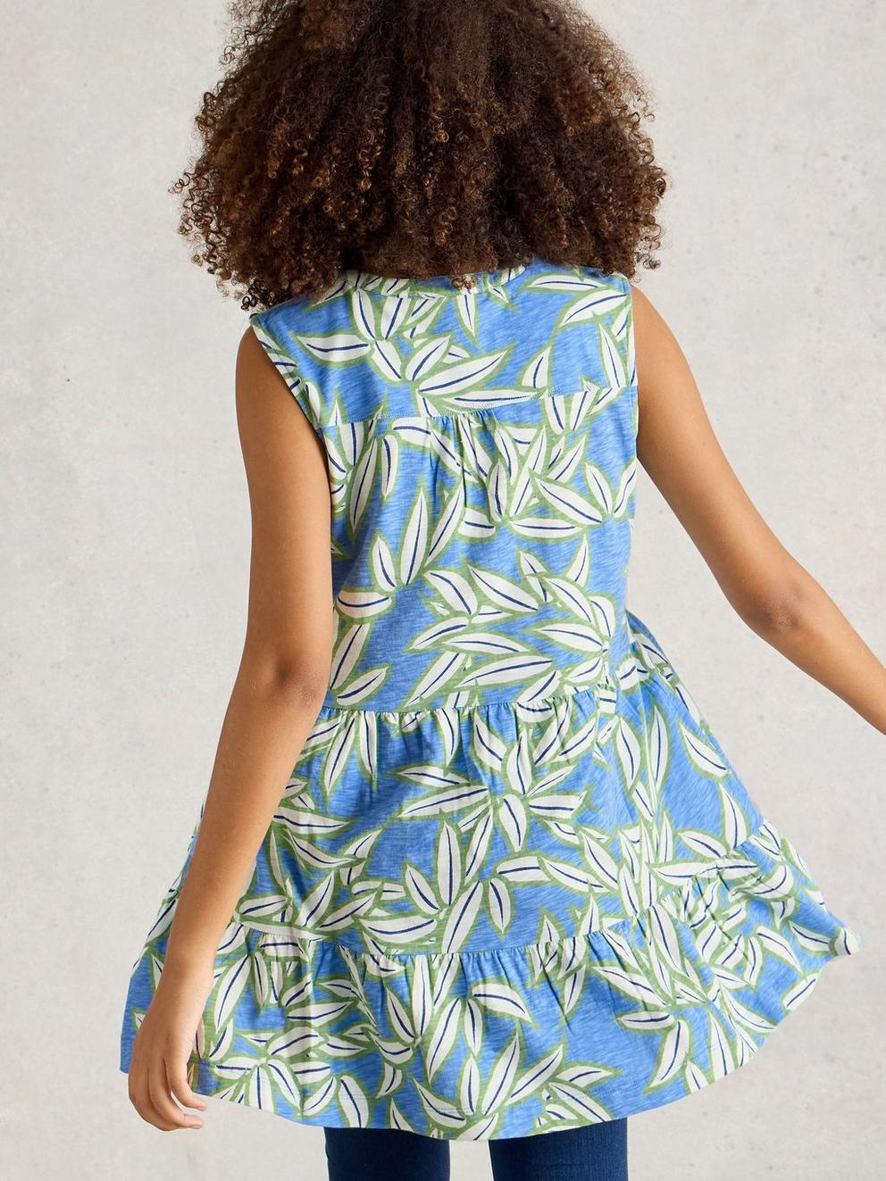 MACIE NOTCH NECK SLEEVELESS TUNIC in BLUE MLT - MODEL BACK