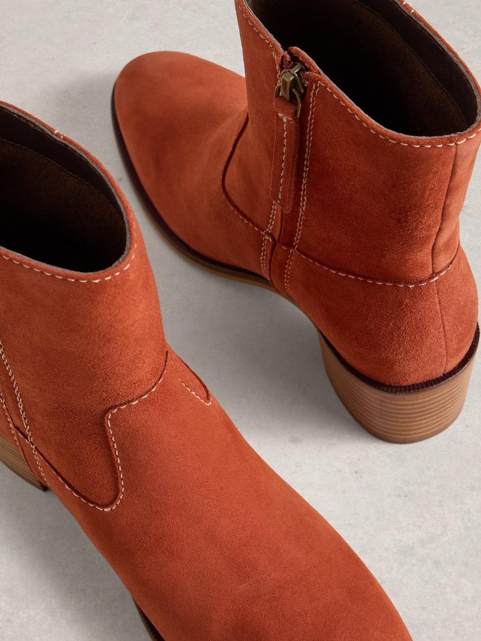 Izzy Suede Ankle Boot in DK ORANGE - FLAT DETAIL