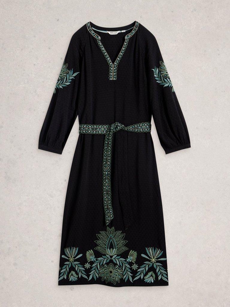 Evie Embroidered Dress in BLK MLT - FLAT FRONT
