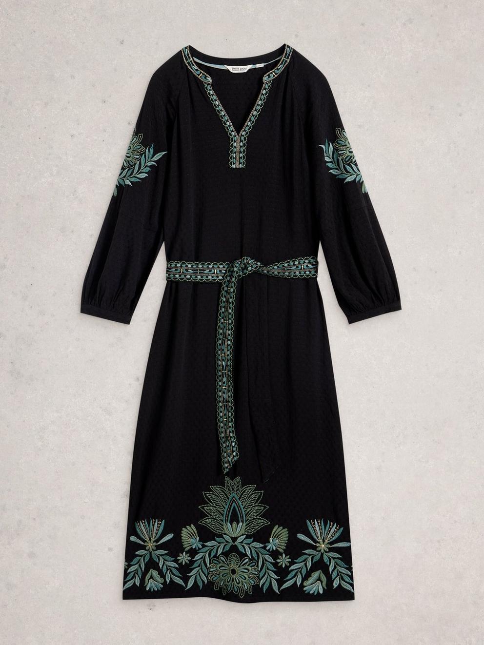 Evie Embroidered Dress in BLK MLT - FLAT FRONT
