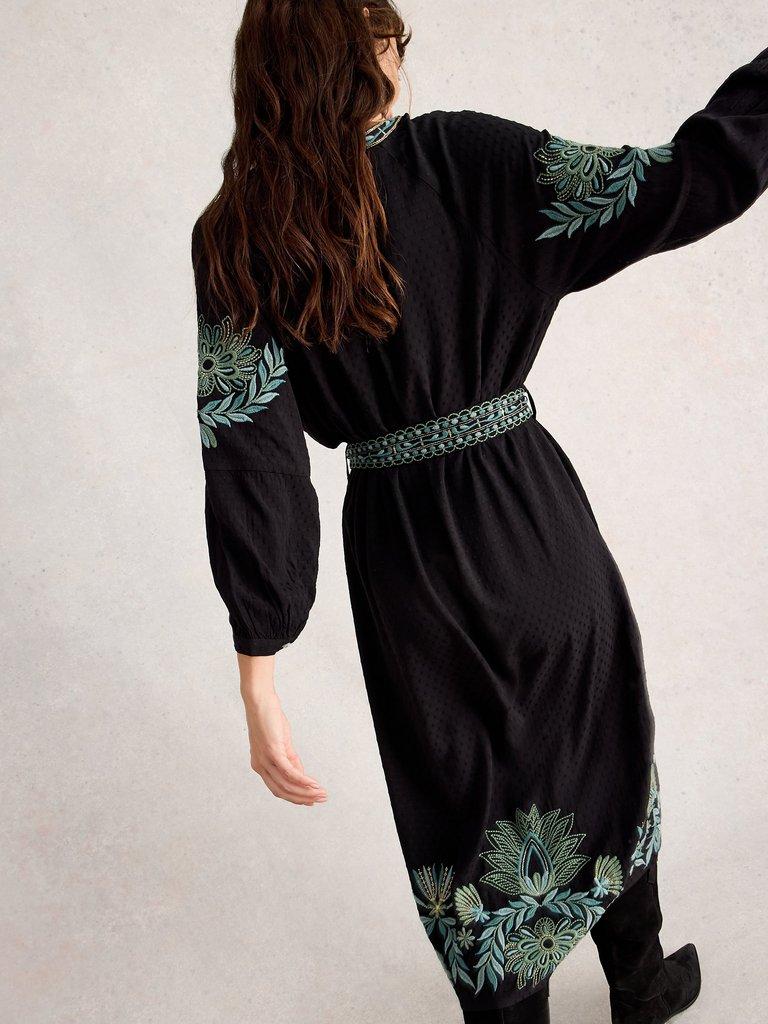 Evie Embroidered Dress in BLK MLT - MODEL BACK