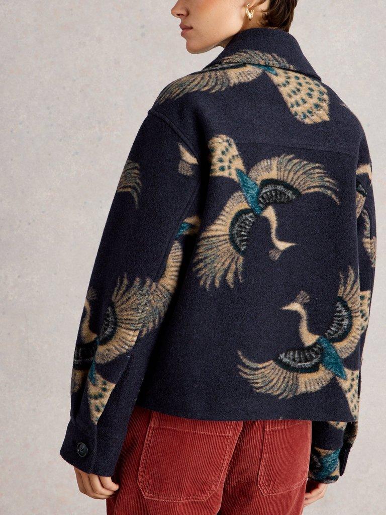 Alexa Wool Blend Jacket in NAVY MULTI - MODEL BACK