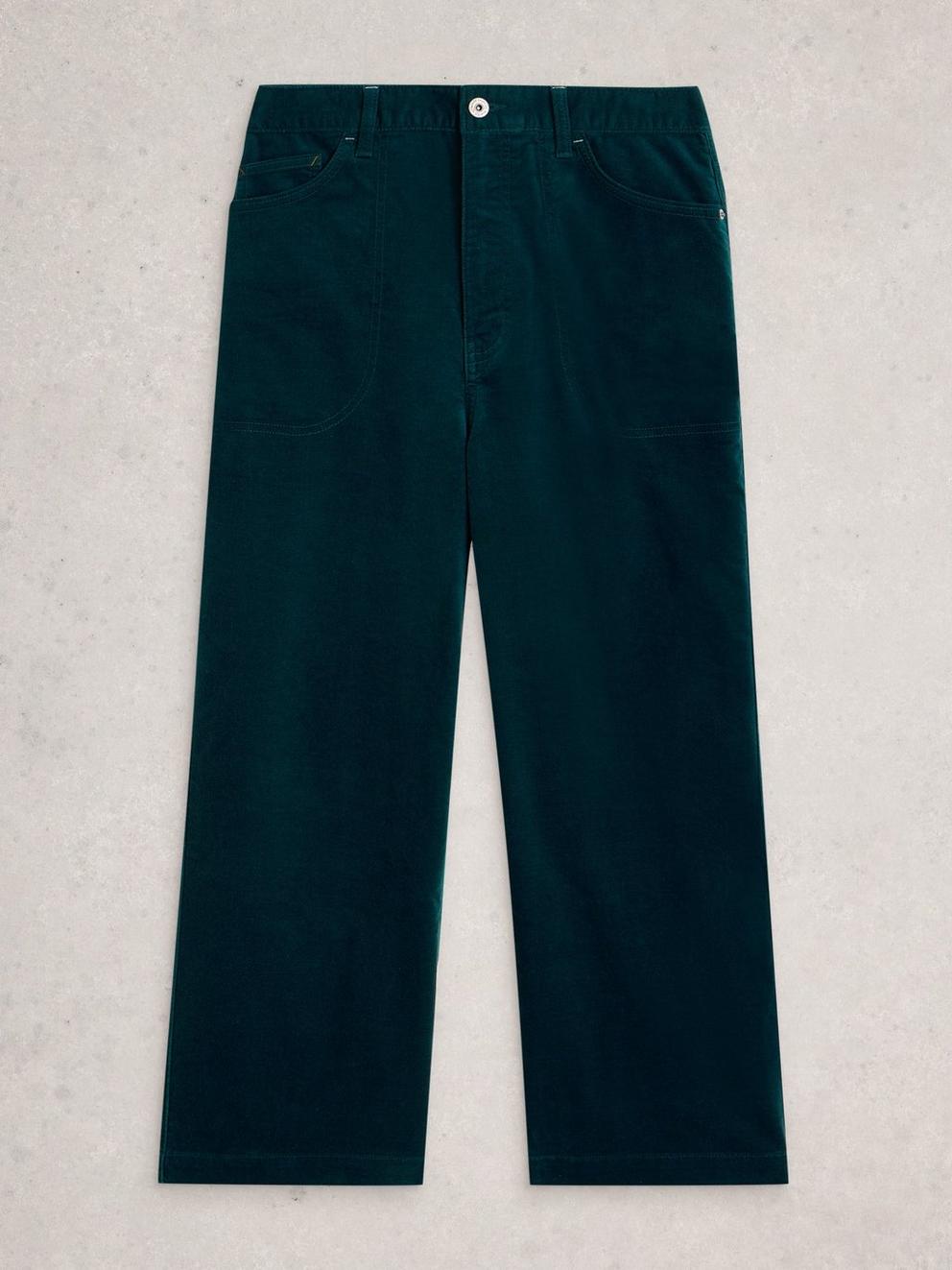 Tia Velvet Wide Leg Crop in DK TEAL - FLAT FRONT