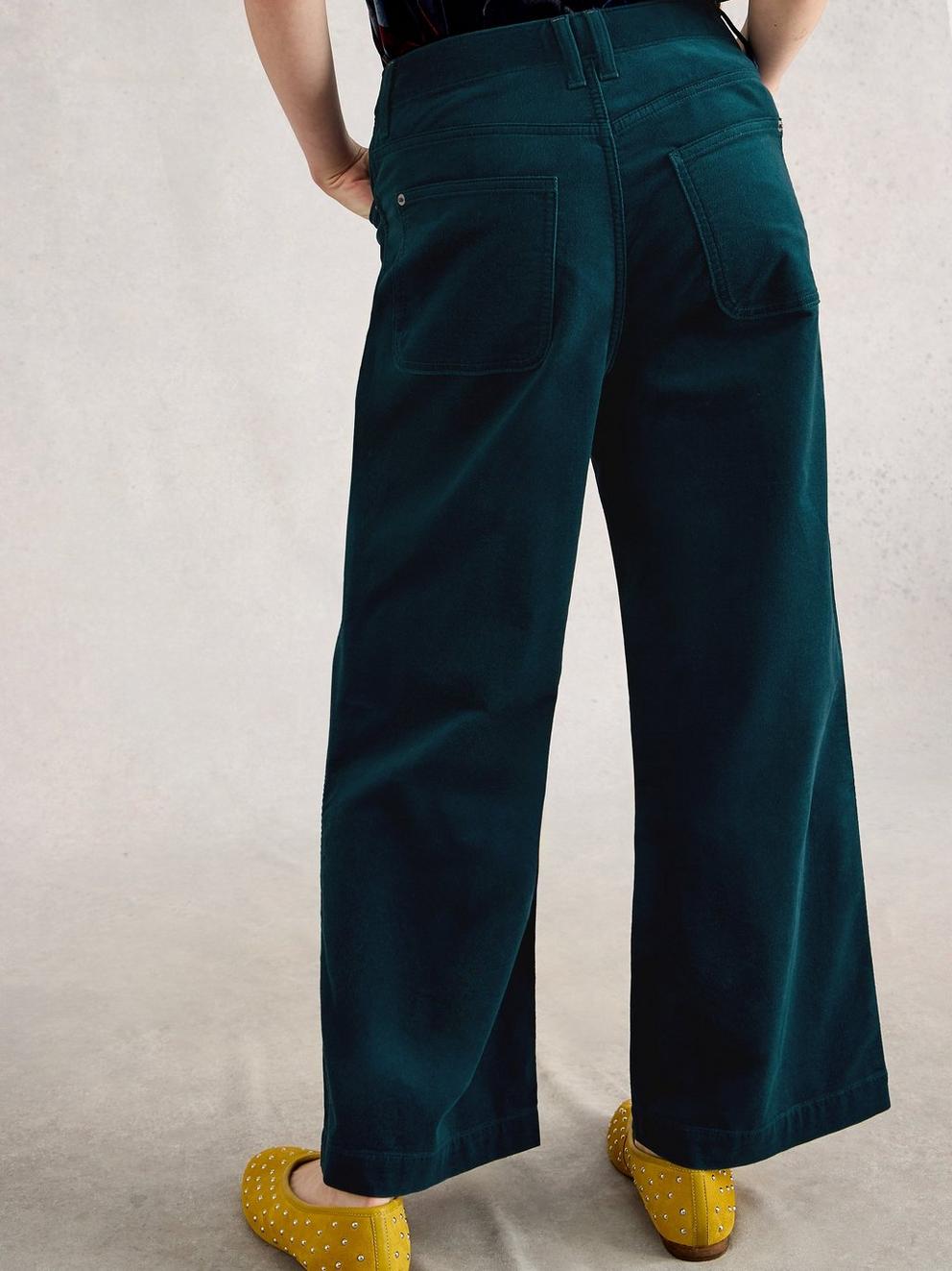 Tia Velvet Wide Leg Crop in DK TEAL - MODEL BACK