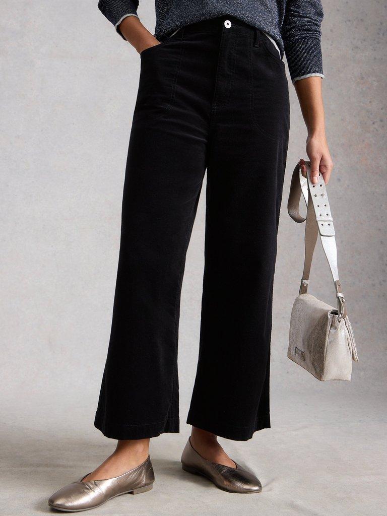 Tia Velvet Wide Leg Crop in PURE BLK - LIFESTYLE