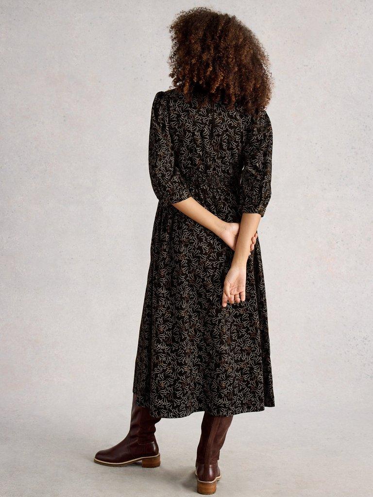 Lucy Midi Cord Dress in BLK MLT - MODEL BACK