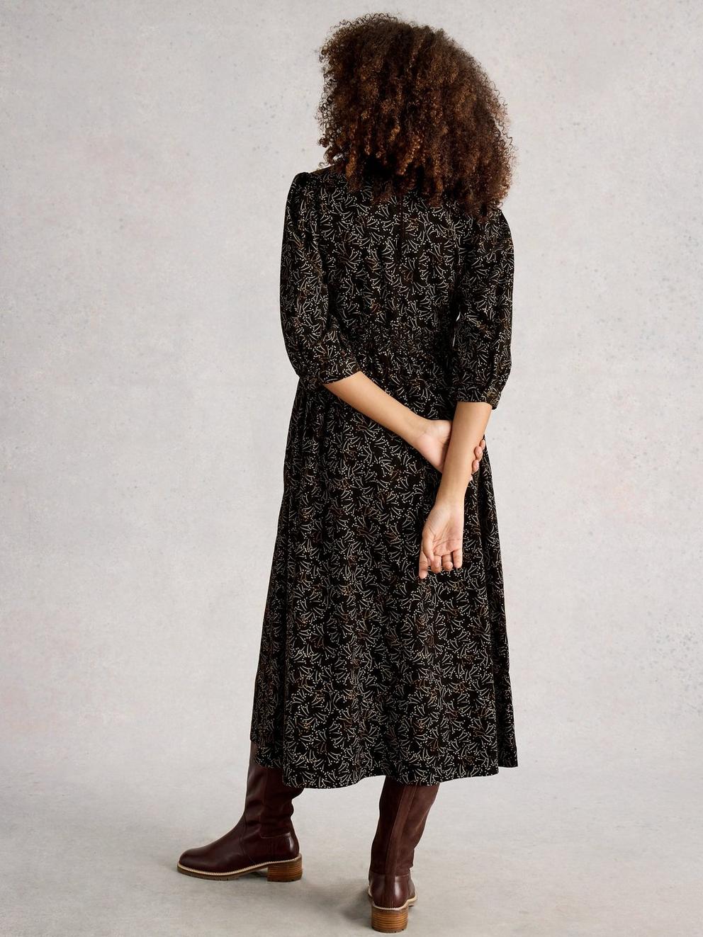 Lucy Midi Cord Dress in BLK MLT - MODEL BACK