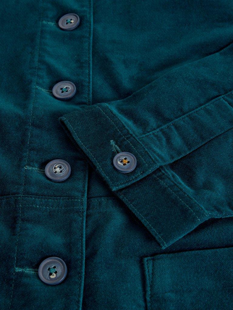 Carrie Collared Velvet Jacket in DK TEAL - FLAT DETAIL