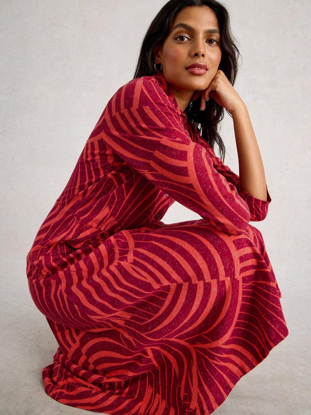 Rua Sparkle Jersey Shirt Midi Dress in RED PR - LIFESTYLE