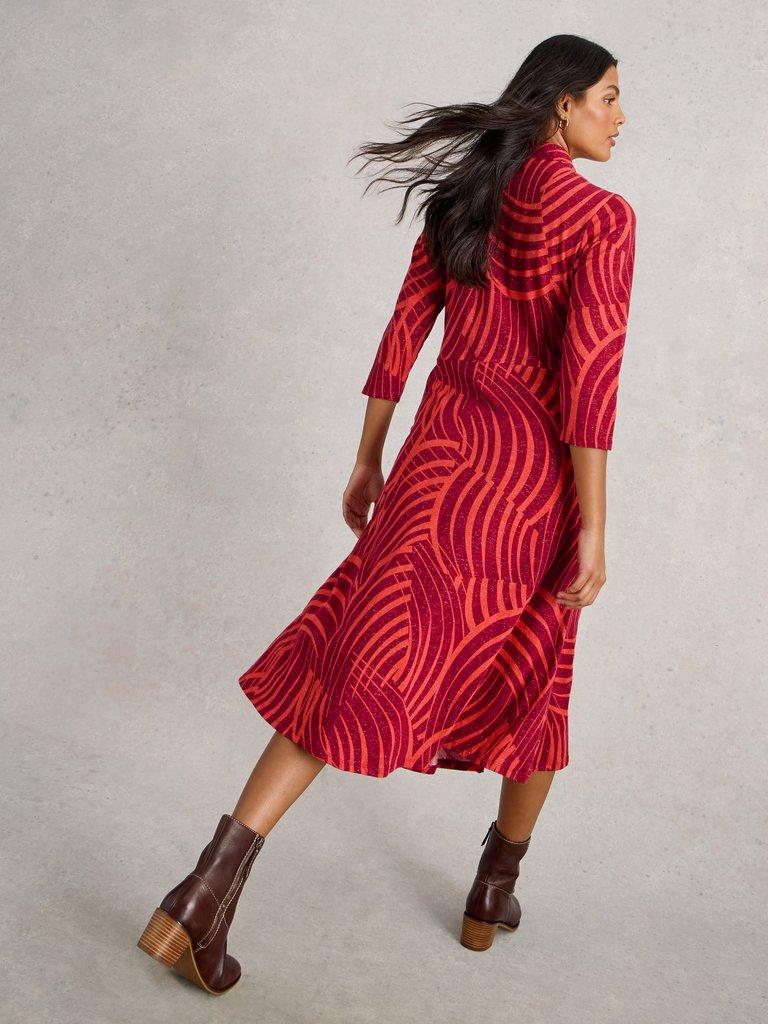 Rua Sparkle Jersey Shirt Midi Dress in RED PR - MODEL BACK