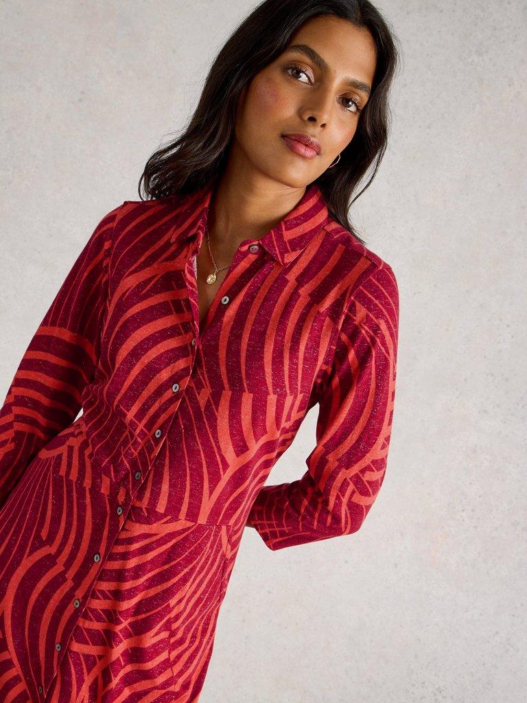 Rua Sparkle Jersey Shirt Midi Dress in RED PR - MODEL DETAIL