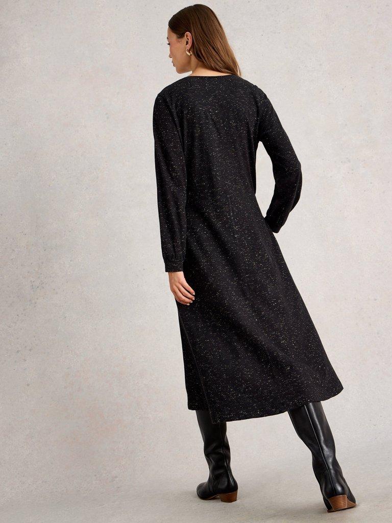 Megan Sparkle Jersey Dress in PURE BLK - MODEL BACK