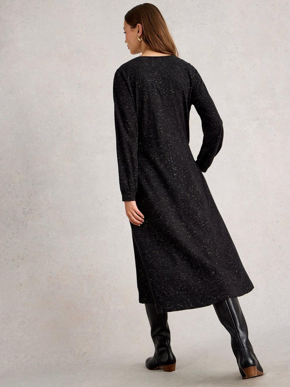 Megan Sparkle Jersey Dress in PURE BLK - MODEL BACK