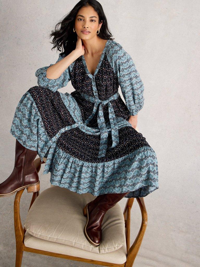 Clementine V Neck Maxi Dress in BLUE MLT - LIFESTYLE