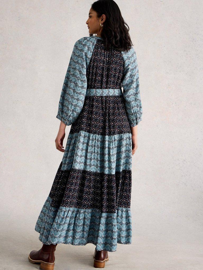 Clementine V Neck Maxi Dress in BLUE MLT - MODEL BACK