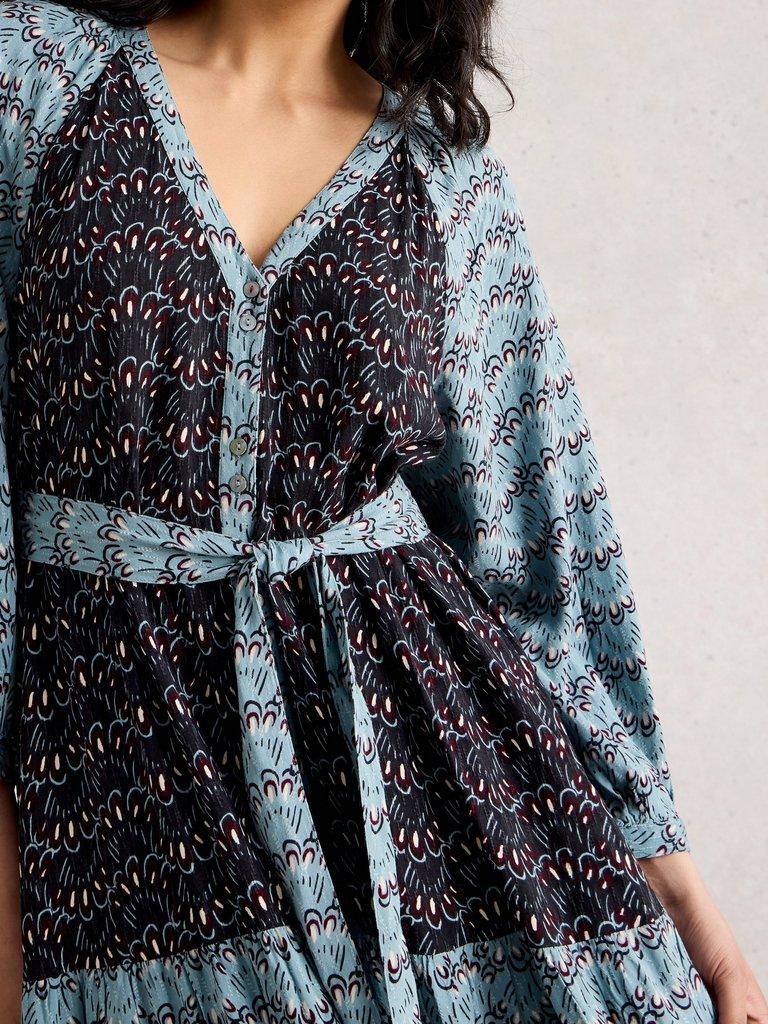 Clementine V Neck Maxi Dress in BLUE MLT - MODEL DETAIL