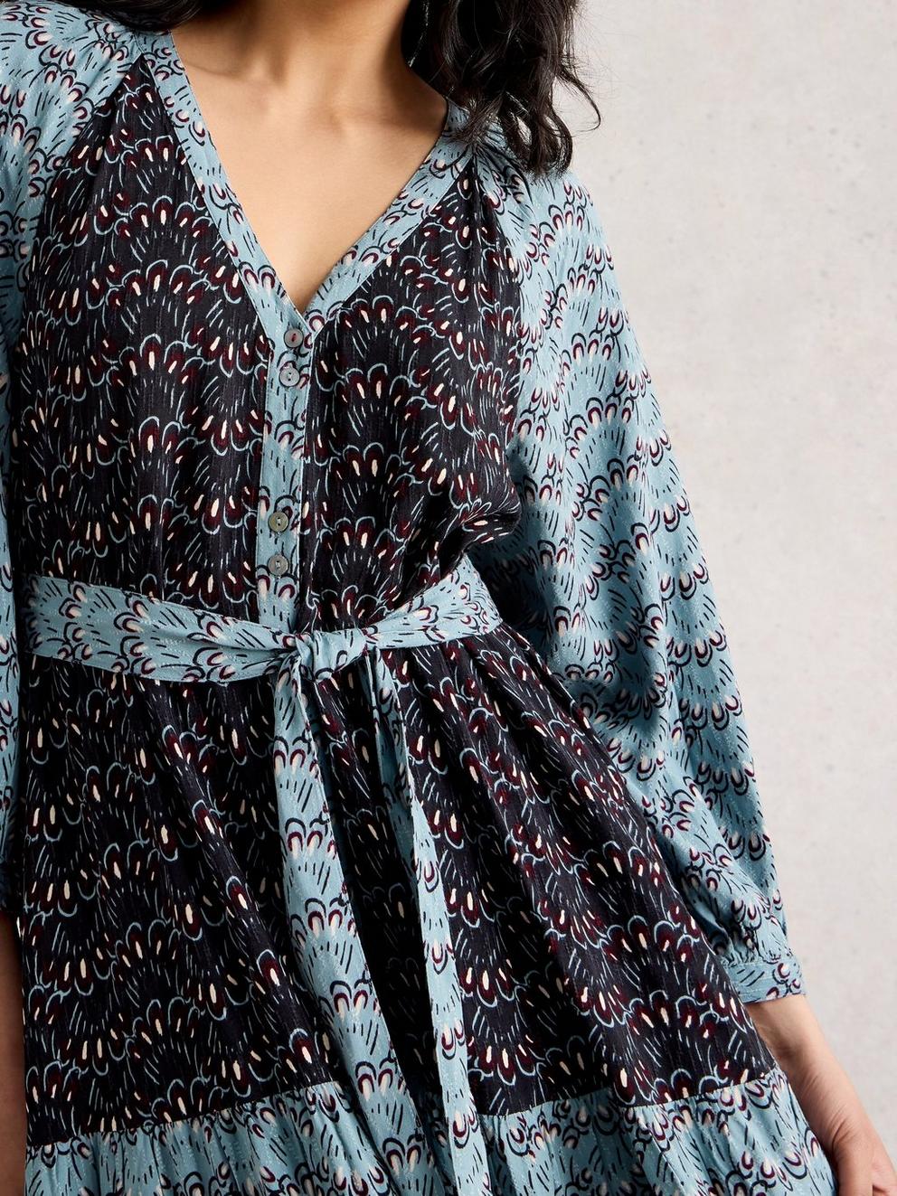 Clementine V Neck Maxi Dress in BLUE MLT - MODEL DETAIL