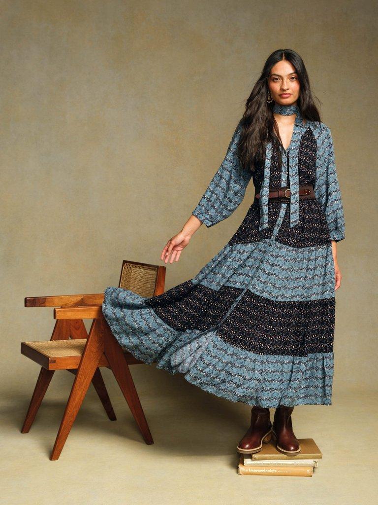 Clementine V Neck Maxi Dress in BLUE MLT - MIXED