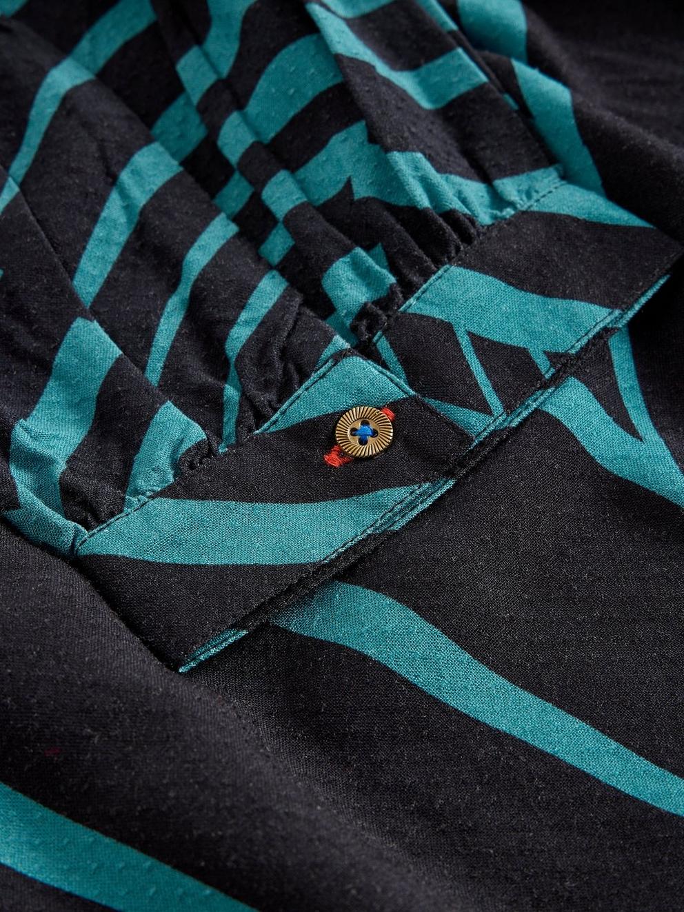 Lucy Midi  V Neck Dress in BLK MLT - FLAT DETAIL