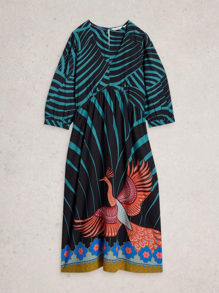 Lucy Midi  V Neck Dress in BLK MLT - FLAT FRONT