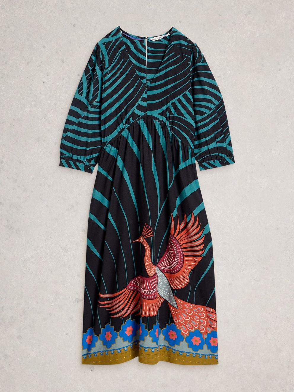 Lucy Midi  V Neck Dress in BLK MLT - FLAT FRONT