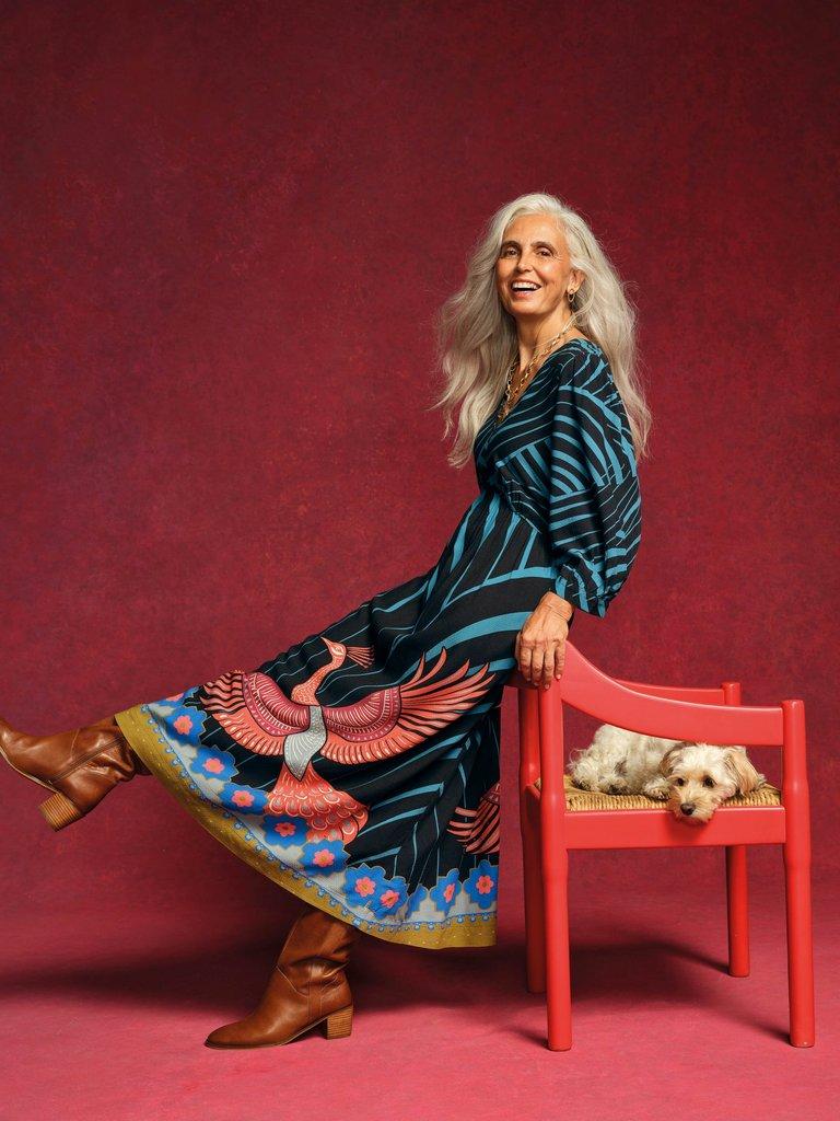 Lucy Midi  V Neck Dress in BLK MLT - MIXED