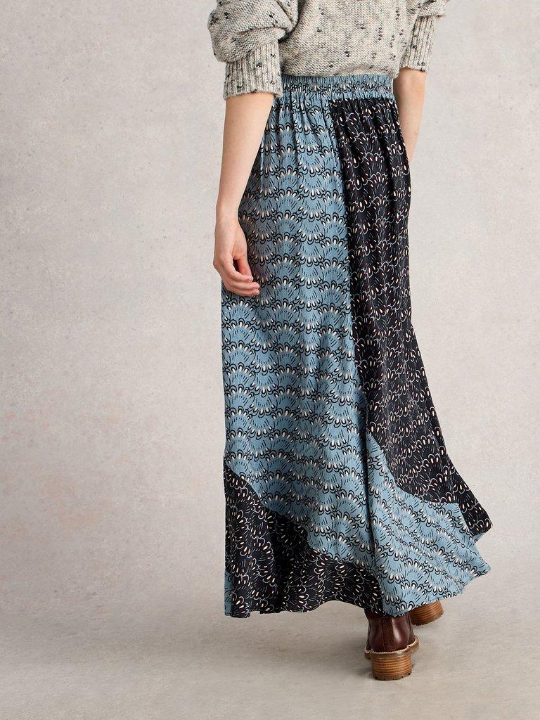 Sara Print Maxi Skirt in BLUE MLT - MODEL BACK